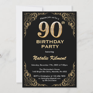 Invitation 90e anniversaire Black and Gold Parties scintillan