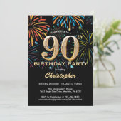 Invitation 90e anniversaire Black and Gold Rainbow Fireworks (Debout devant)