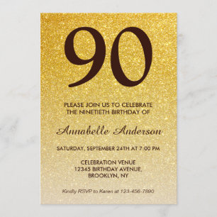 Invitation 90e anniversaire Black Gold Parties scintillant Sp