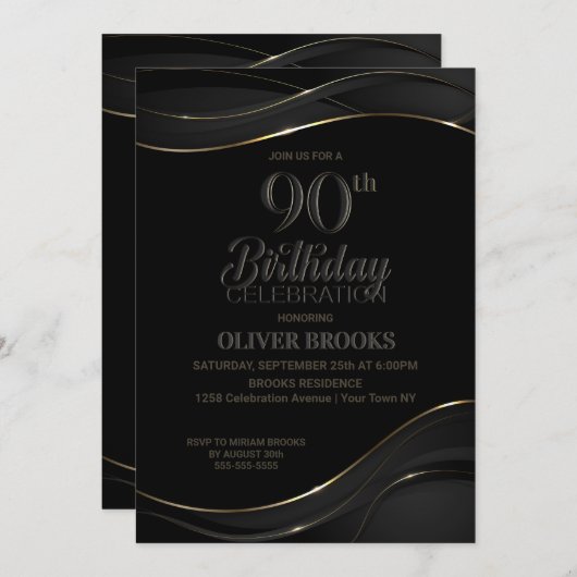 Invitation 90e anniversaire Black Grey Party (Devant / Derrière)