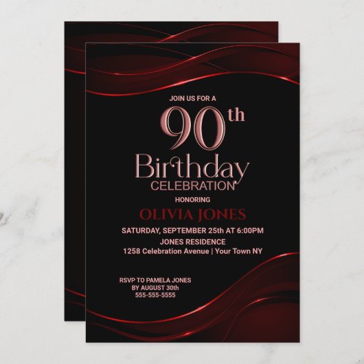 Invitation 90e anniversaire Black Red Party (Devant / Derrière)