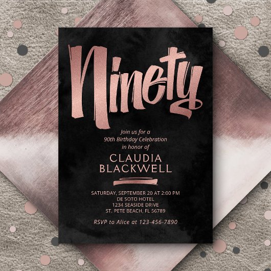 Invitation 90e anniversaire Black Rose Gold