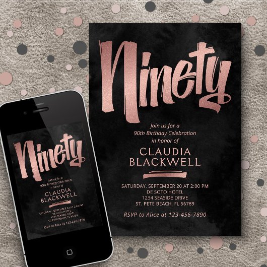 Invitation 90e anniversaire Black Rose Gold