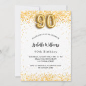 Invitation 90e anniversaire blanche parties scintillant or él (Devant)
