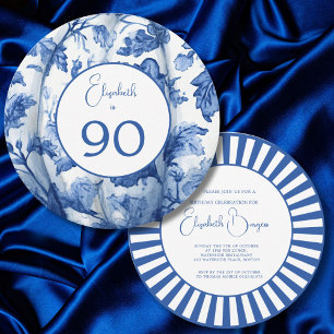 Invitation 90E Anniversaire Bleu Bande Florale