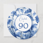 Invitation 90E Anniversaire Bleu Bande Florale (Dos)