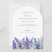 Invitation 90e anniversaire Bleu Larkspur Juillet Arc de fleu (Devant)