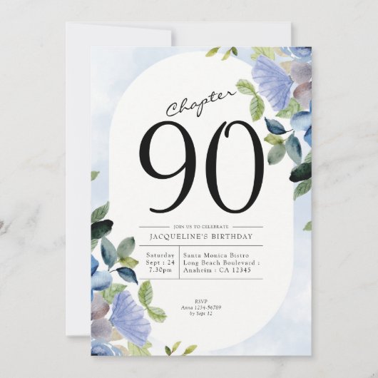 Invitation 90e anniversaire Blue Floral (Devant)