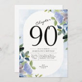 Invitation 90e anniversaire Blue Floral (Devant / Derrière)
