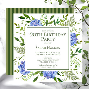 Invitation 90e anniversaire Blue Hydrangeas