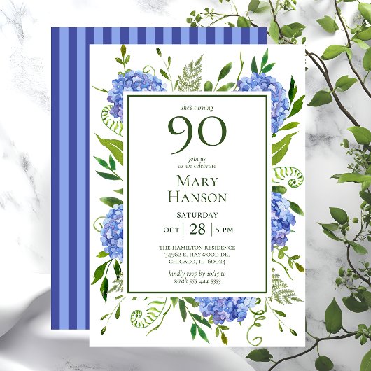 Invitation 90e anniversaire Blue Hydrangeas