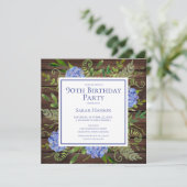Invitation 90e anniversaire Blue Hydrangeas Floral Aquarelle (Debout devant)