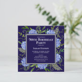 Invitation 90e anniversaire Blue Hydrangeas Floral Aquarelle (Debout devant)