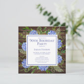 Invitation 90e anniversaire Blue Hydrangeas Floral Aquarelle (Debout devant)
