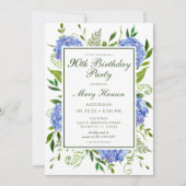 Invitation 90e anniversaire Blue Hydrangeas Floral Aquarelle (Devant)