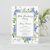 Invitation 90e anniversaire Blue Hydrangeas Floral Aquarelle (Debout devant)
