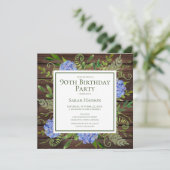 Invitation 90e anniversaire Blue Hydrangeas Floral Aquarelle (Debout devant)