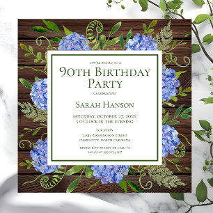 Invitation 90e anniversaire Blue Hydrangeas Floral Aquarelle