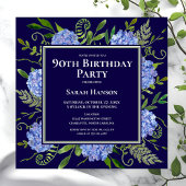 Invitation 90e anniversaire Blue Hydrangeas Floral Aquarelle