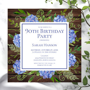 Invitation 90e anniversaire Blue Hydrangeas Floral Aquarelle