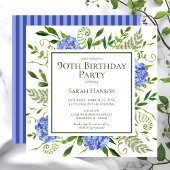Invitation 90e anniversaire Blue Hydrangeas Floral Aquarelle
