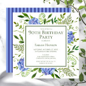 Invitation 90e anniversaire Blue Hydrangeas Floral Aquarelle