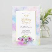 Invitation 90e anniversaire Blue rose Floral Pastel Dîner (Debout devant)