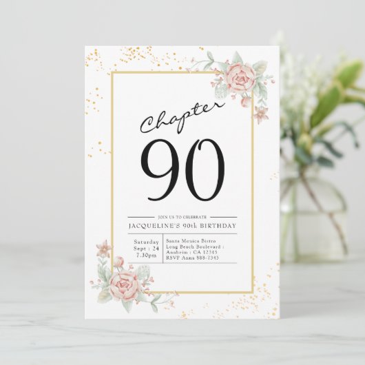 Invitation 90e anniversaire Blush Floral (Debout devant)