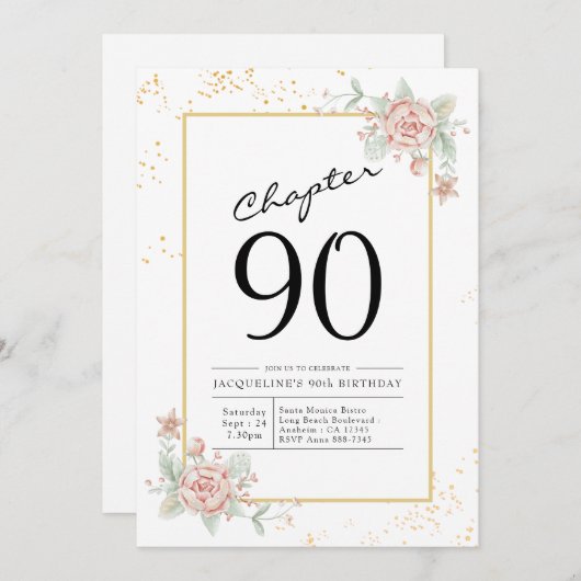 Invitation 90e anniversaire Blush Floral (Devant / Derrière)
