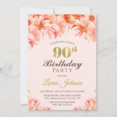 Invitation 90e anniversaire Blush Pink Gold Floral Party (Devant)