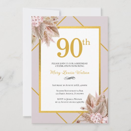 Invitation 90e anniversaire Boho Floral (Devant)