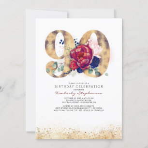 Invitation 90e anniversaire Bourgogne Rouge et bleu marine