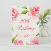 Invitation 90e anniversaire Chic Watercolor Roses (Debout devant)