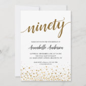 Invitation 90e anniversaire Confetti moderne or Script (Devant)