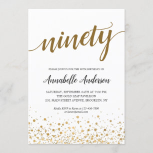 Invitation 90e anniversaire Confetti moderne or Script