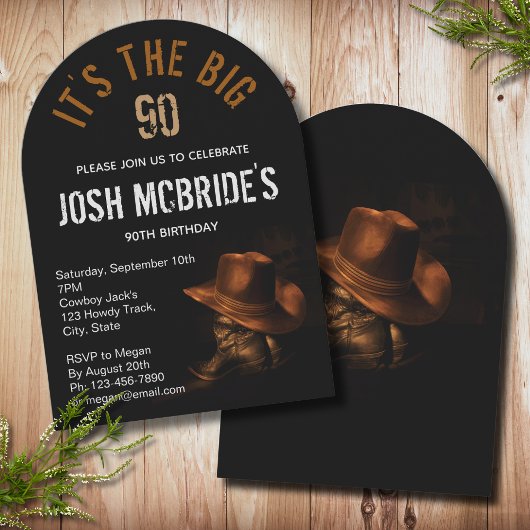Invitation 90e anniversaire Cowboy Casquette Bottes Masculine