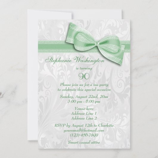 Invitation 90e anniversaire Damask and Faux Bow (Dos)