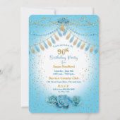 Invitation 90e anniversaire Dames Blue Gold Balloons Design (Dos)