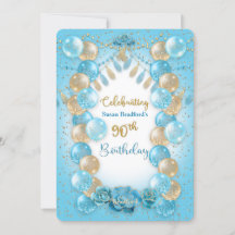 90e anniversaire Dames Blue Gold Balloons Design