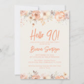 Invitation 90e anniversaire de fête Pêche beige ivoire floral (Devant)