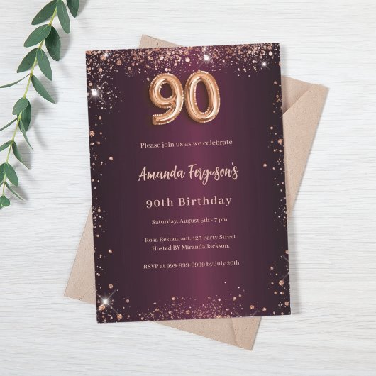 Invitation 90e anniversaire de la Bourgogne or rose