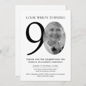 Invitation 90e anniversaire de l'élégante photo noir et blanc (Devant / Derrière)