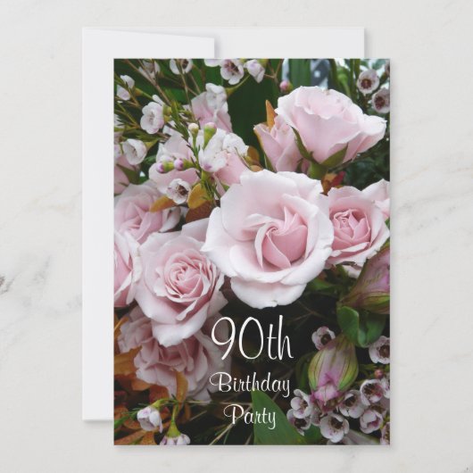 Invitation 90e anniversaire de Roses rose (Devant)
