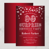 Invitation 90e anniversaire de surprise - Noir Rouge Blanc (Devant / Derrière)