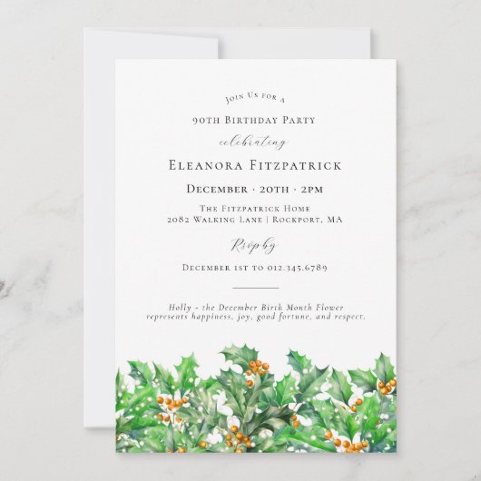 Invitation 90e anniversaire Décembre Mois de naissance Fleur (Devant)