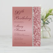 Invitation 90e Anniversaire d'or Rose élégant (Debout devant)