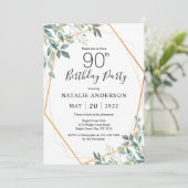 Invitation 90e anniversaire Elégant Eucalyptus Verdure et Or (Debout devant)