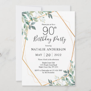 Invitation 90e anniversaire Elégant Eucalyptus Verdure et Or