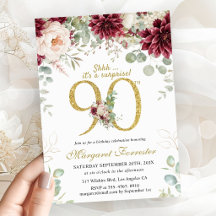 90e anniversaire Élégant floral bordeaux et rose b