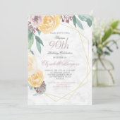 Invitation 90e anniversaire Elégant marbre rose floral chic (Debout devant)